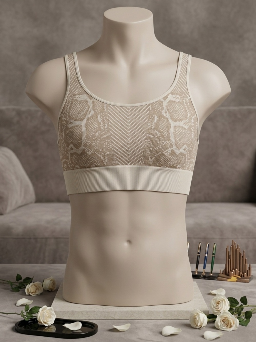 Source Unknown Beige Snake-Print Seamless Sports Bra